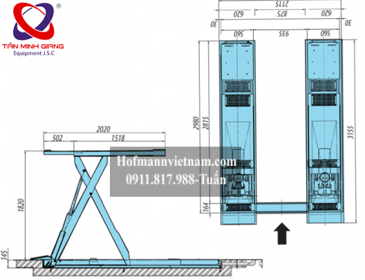 kích thước nâng hạ cầu heshbon HL32X