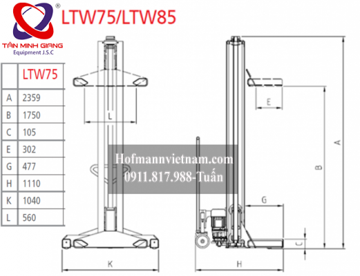 thông số của cầu nâng di động LTW75