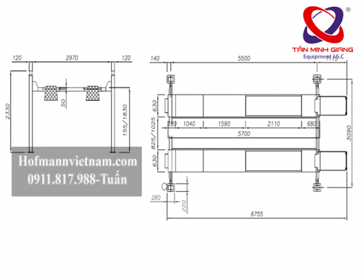 bản vẽ cầu nâng 4 trụ werther 450AT/5